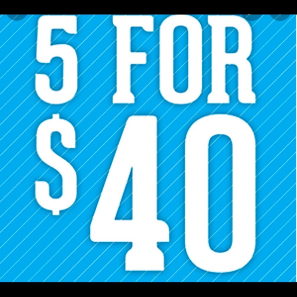 Bundle 5 tops (listed at $20 or less) for $40.
